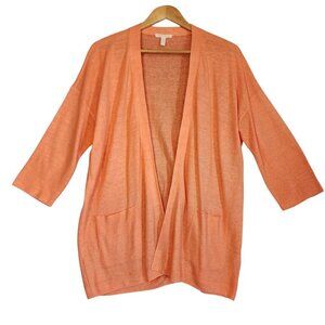 Eileen Fisher Organic Linen Open-Knit Cardigan Peach Orange 3/4 Sleeve Size M